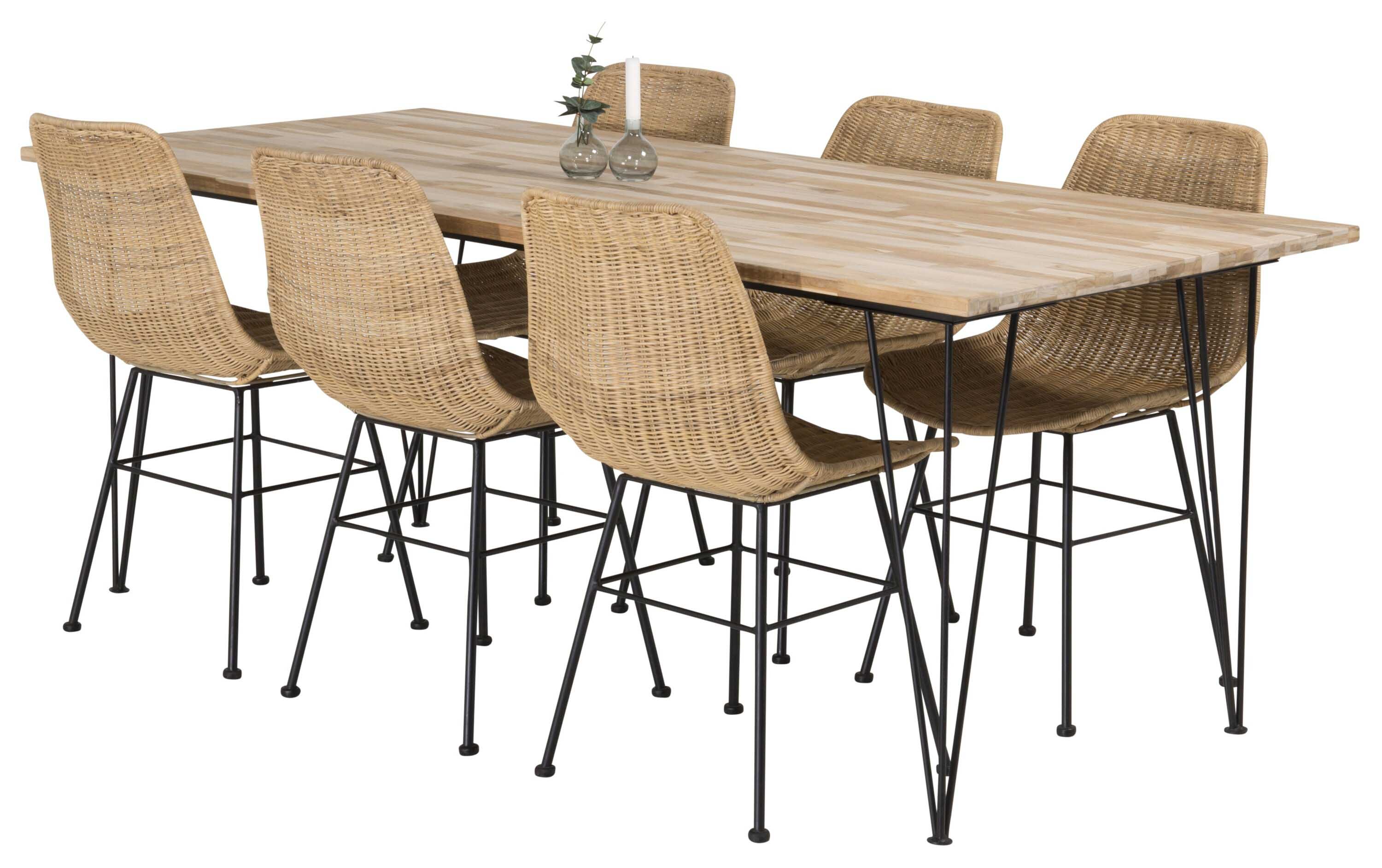 Venture Design Bali & Bali matgrupp Natur/svart 6 st stolar & bord 200 x 90 cm