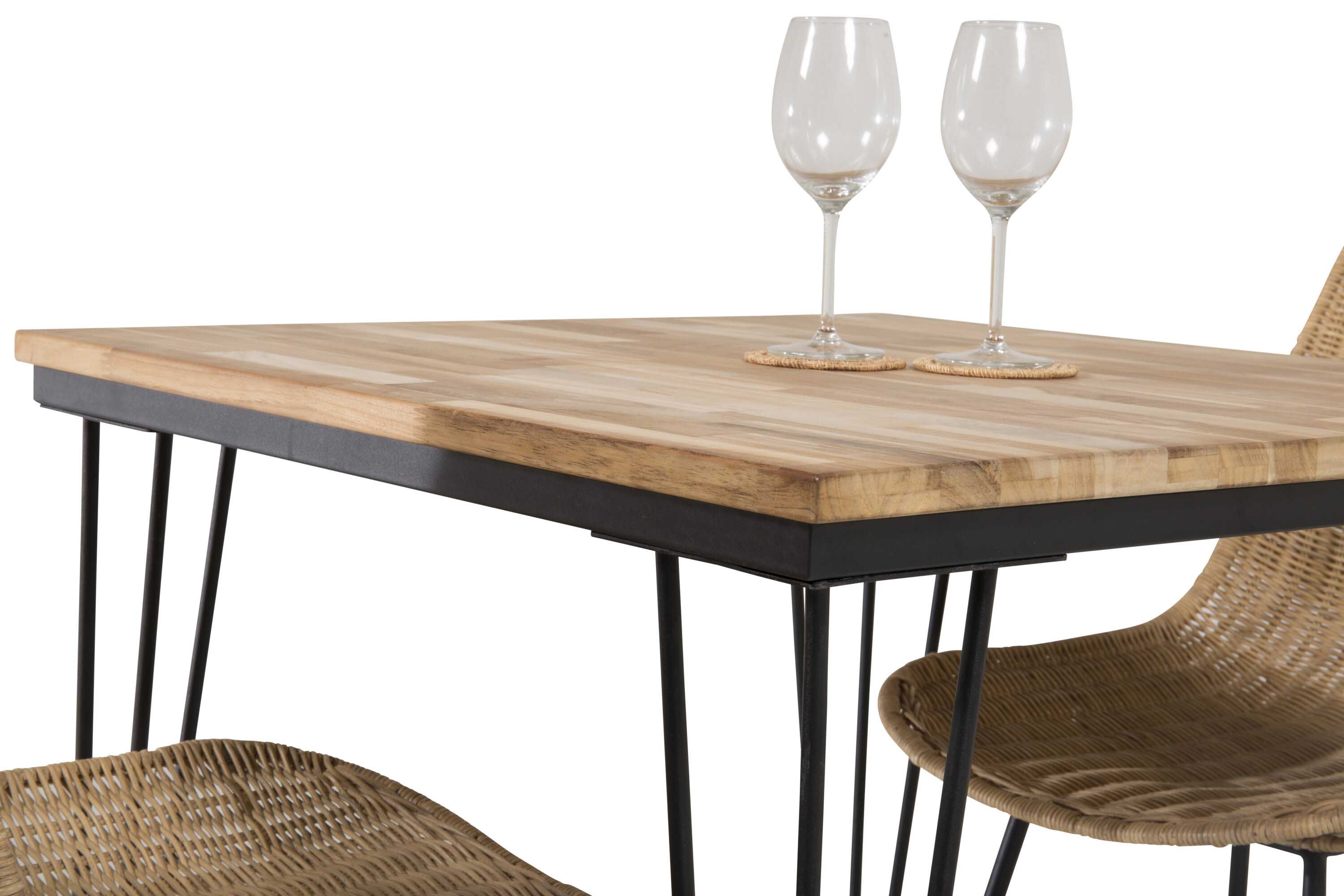 Venture Design Bali & Bali matgrupp Natur/svart 2 st stolar & bord 80 x 80 cm