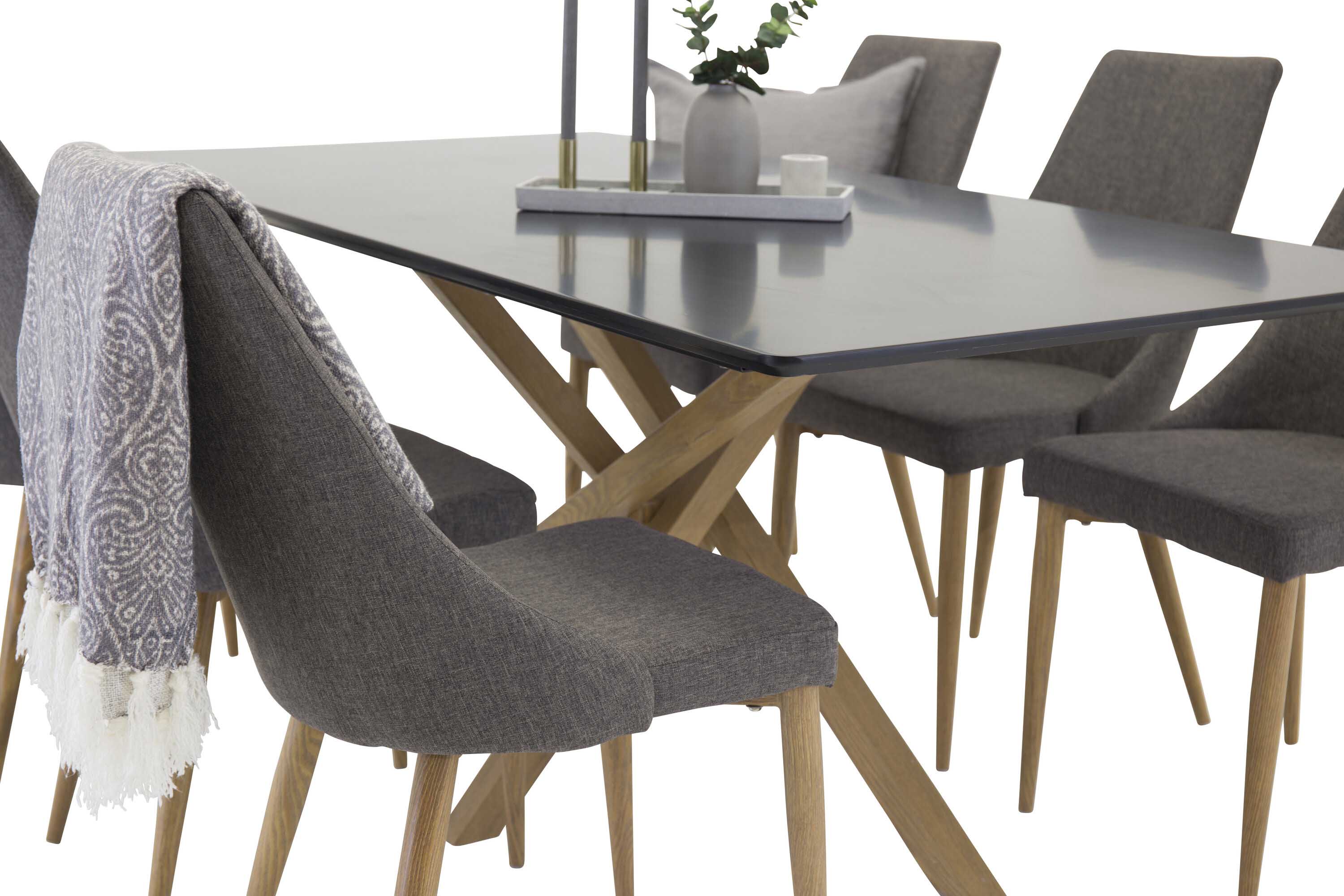 Venture Design Piazza & Leone matgrupp Svart/grå 6 st stolar & bord 180 x 90 cm