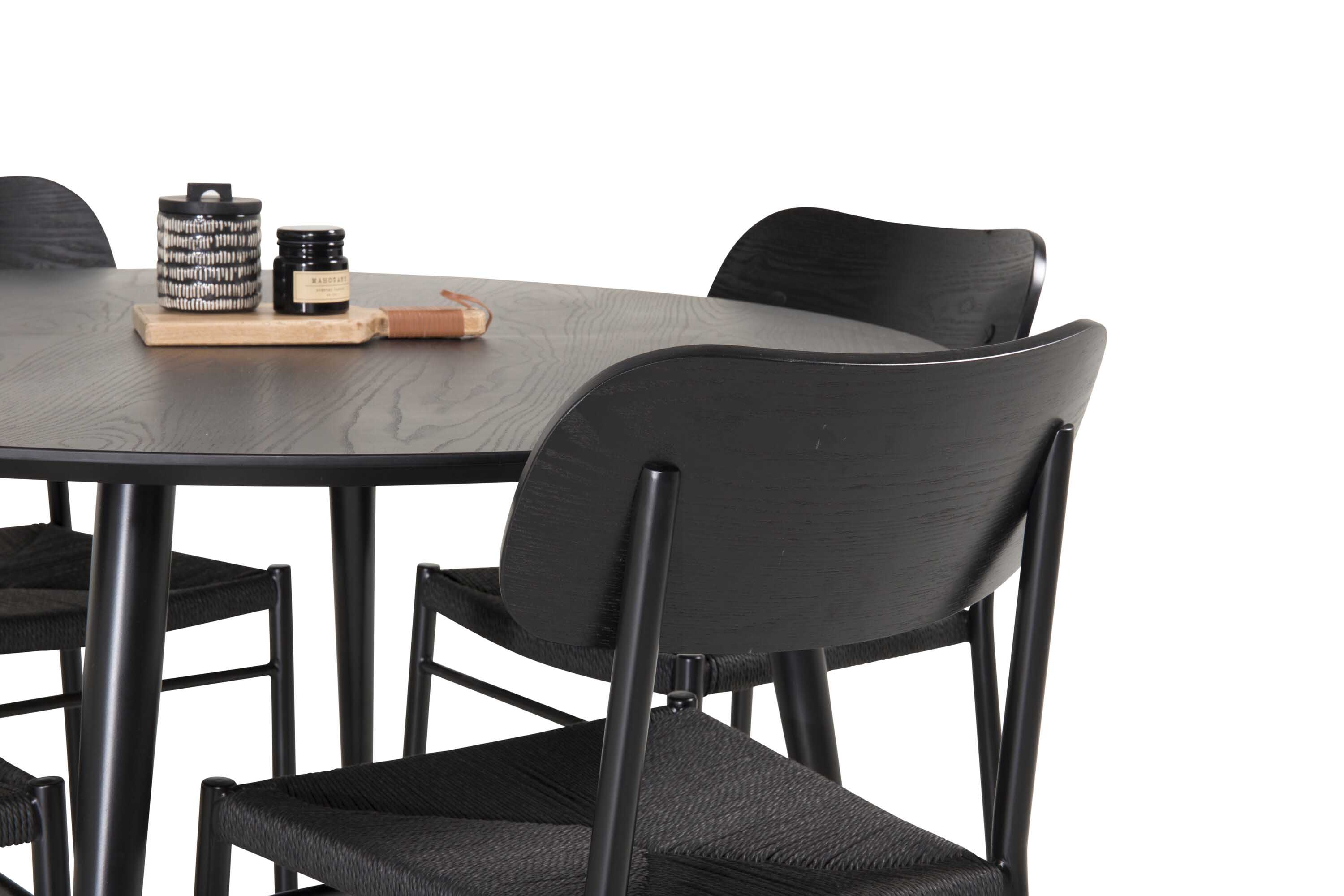 Venture Design Dipp & Polly matgrupp Svart/svart 4 st stolar & bord 115 cm