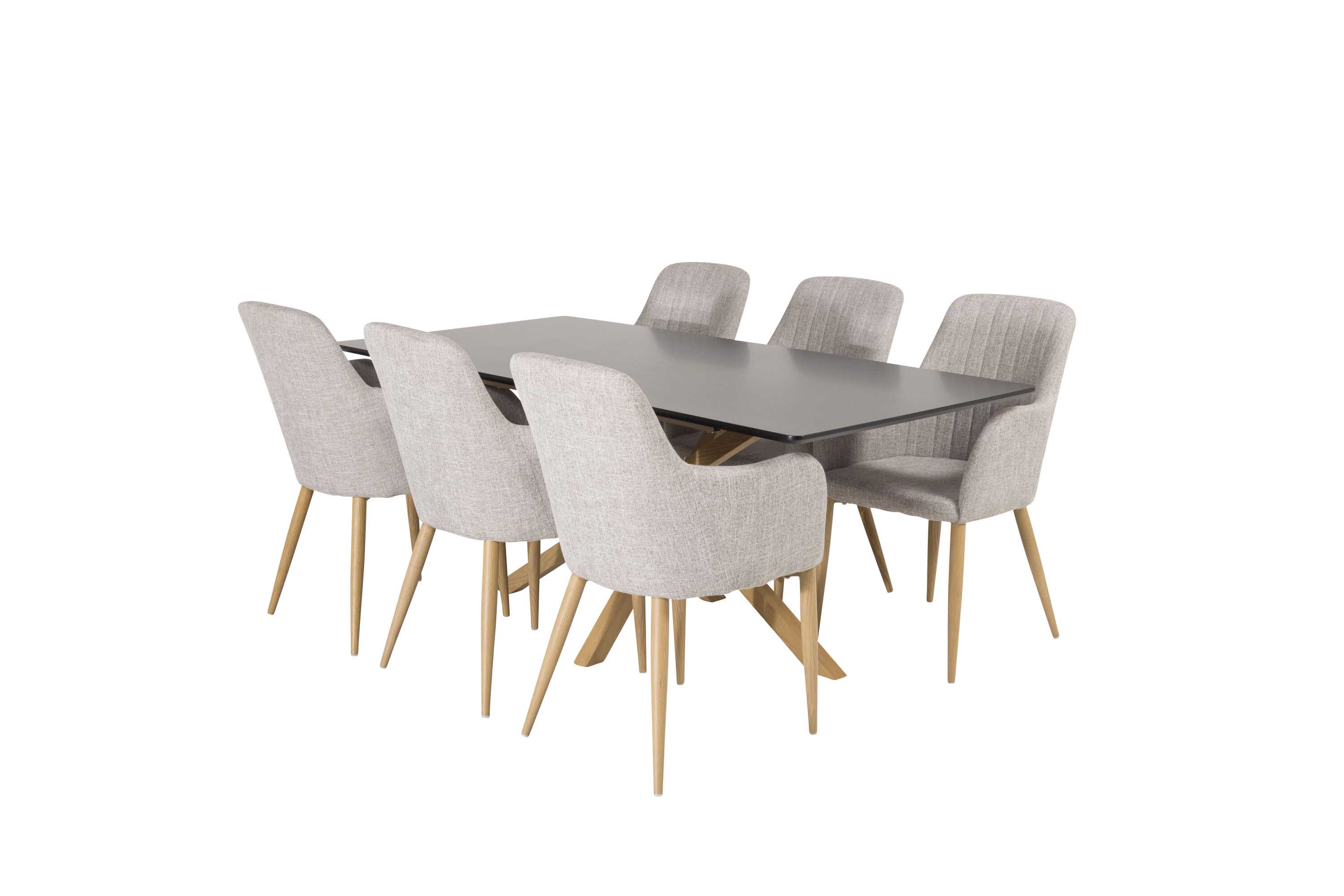 Venture Design Piazza & Comfort matgrupp Svart/grå 6 st stolar & bord 180 x 90 cm