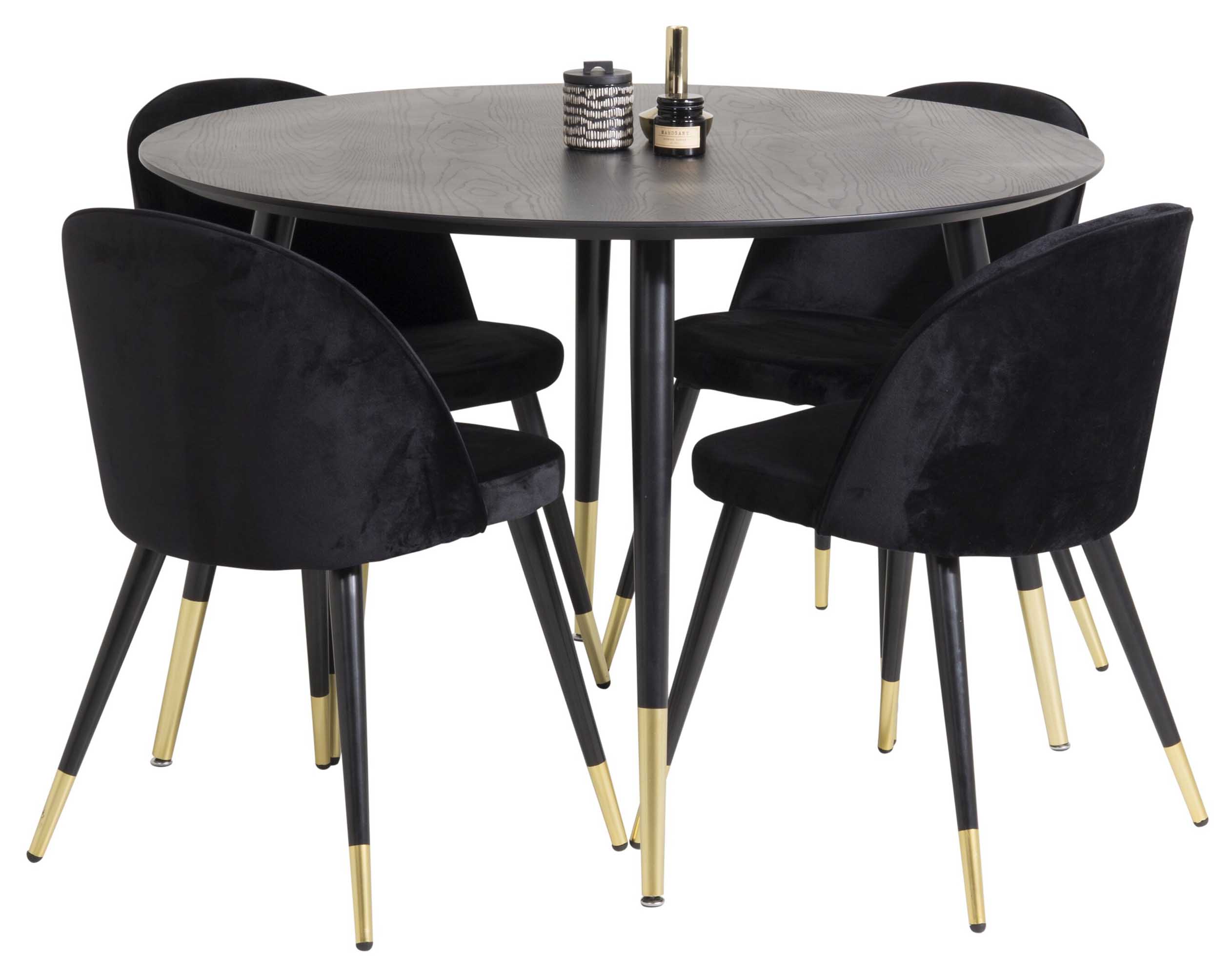 Venture Design Dipp & Velvet matgrupp Svart/svart 4 st stolar & bord 115 cm